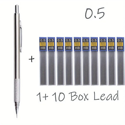 All-Metal Mechanical Pencil Set – 0.3–2.0mm Retractable Lead Pencils for Writing, Drawing & Sketching