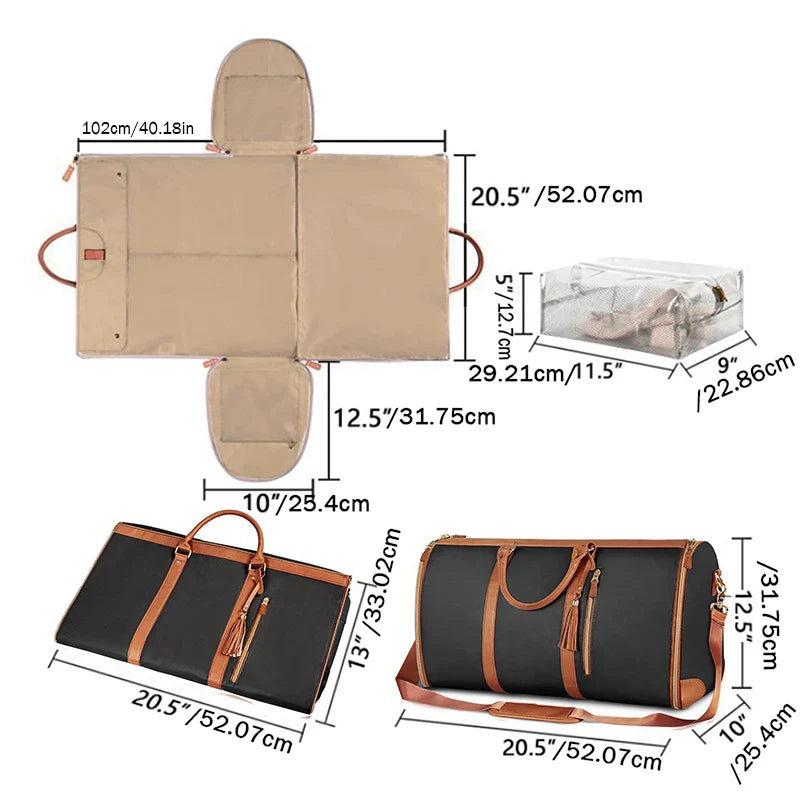 Foldable Women's Carry-On Travel Bag - Large PU Leather Duffel for Business & Clothing Storage