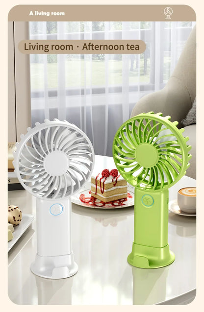 Portable Mini USB Fan – Handheld & Desktop Fan with Phone Holder, 3-Speed Adjustable Wind, Long Battery Life, Multi-Function Cooling Fan