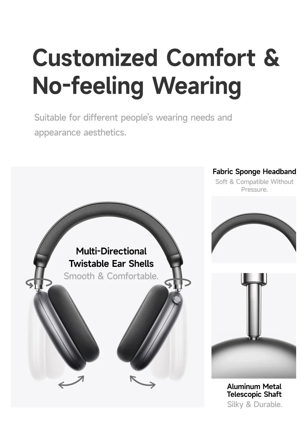 Picun F8 Pro ANC Wireless Headphones — Head Tracking 3D Audio, HIFI Bluetooth, ENC Mic, Low-Latency with App