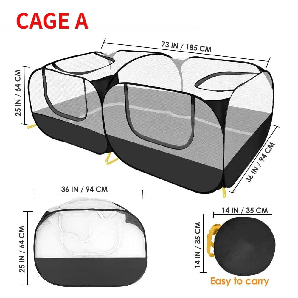 Portable Small Animal Playpen - Foldable Pet Cage with Transparent Mesh for Cats & Chickens
