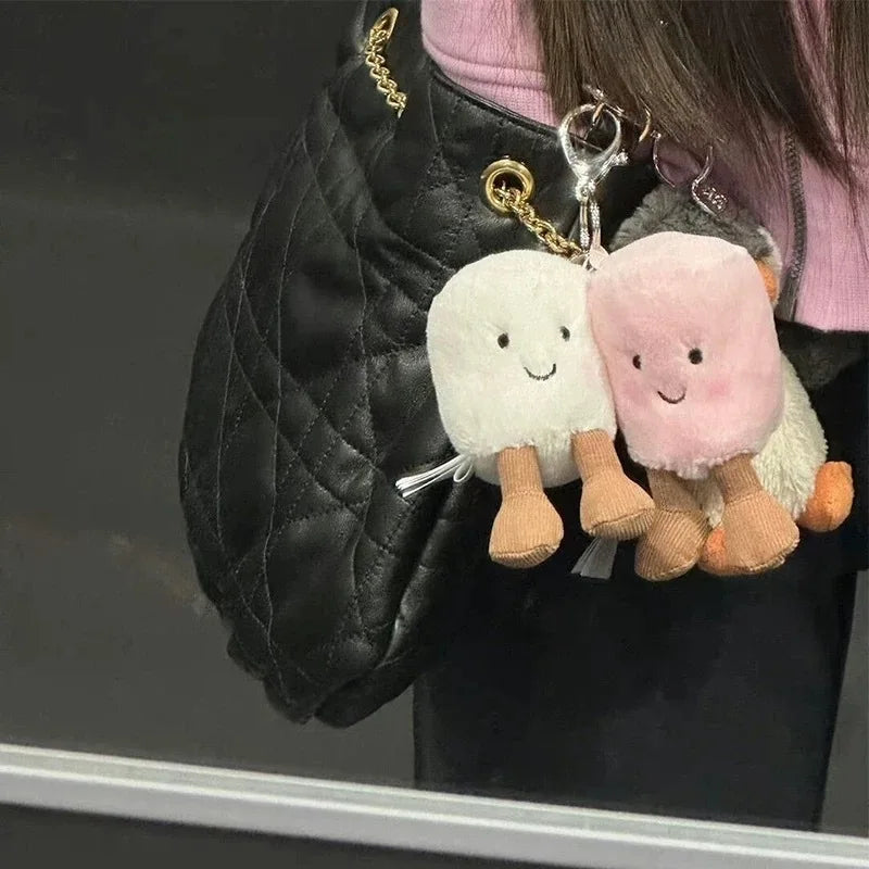 Hot Fun Marshmallow Keychain – Cute Two-Tone Cotton Candy Soft Bag Pendant, Doll Accessory for Xmas Gifts