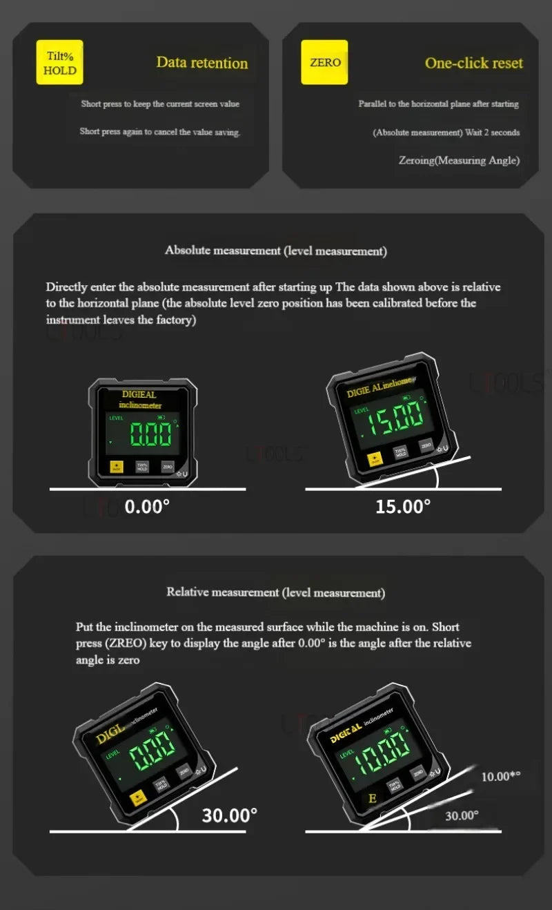 Pocket Digital Level Protractor — Professional 360° Magnetic Inclinometer with Digital Display & Laser Angle Gauge