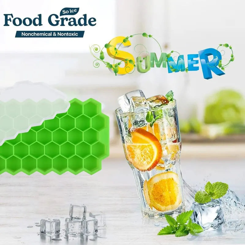 Honeycomb 37-Lattice Cube Tray Maker with Lid - DIY Ice Mold for Refreshing Beverages