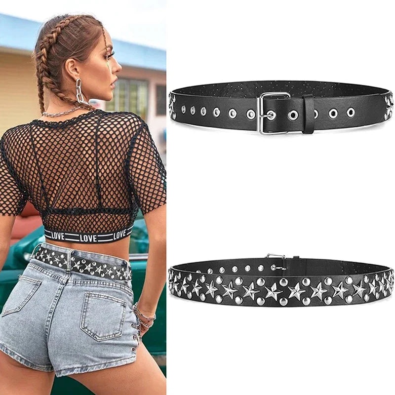 Punk Girl Bullet Rivet Belt — Goth-Inspired Leather Waistband, Fashionable Statement Accessory