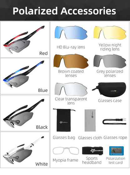ROCKBROS Cycling Sunglasses — Polarized Photochromic MTB Sports Goggles with 5/3 Lenses