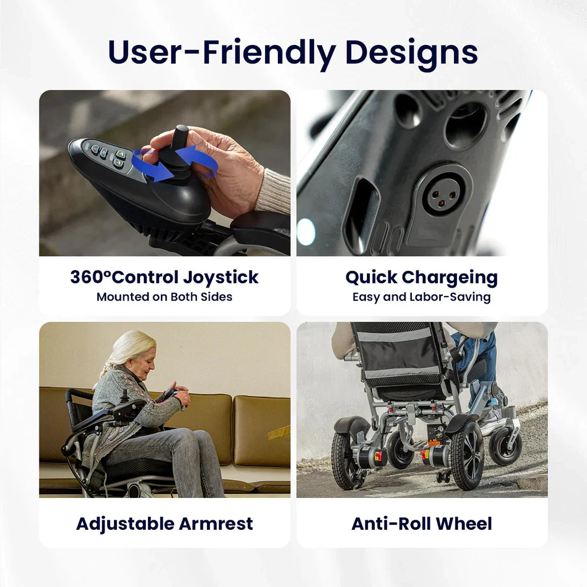 Lightweight Foldable Electric Wheelchair for Adults – Portable All-Terrain Motorized Chair, 264 Lbs Capacity