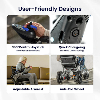 Lightweight Foldable Electric Wheelchair for Adults – Portable All-Terrain Motorized Chair, 264 Lbs Capacity