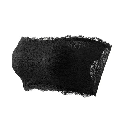 Plus-Size Women Floral Lace Strapless Bra with Elastic Chest Strap, Summer Invisible Shoulder Strap Wrap Tube Top