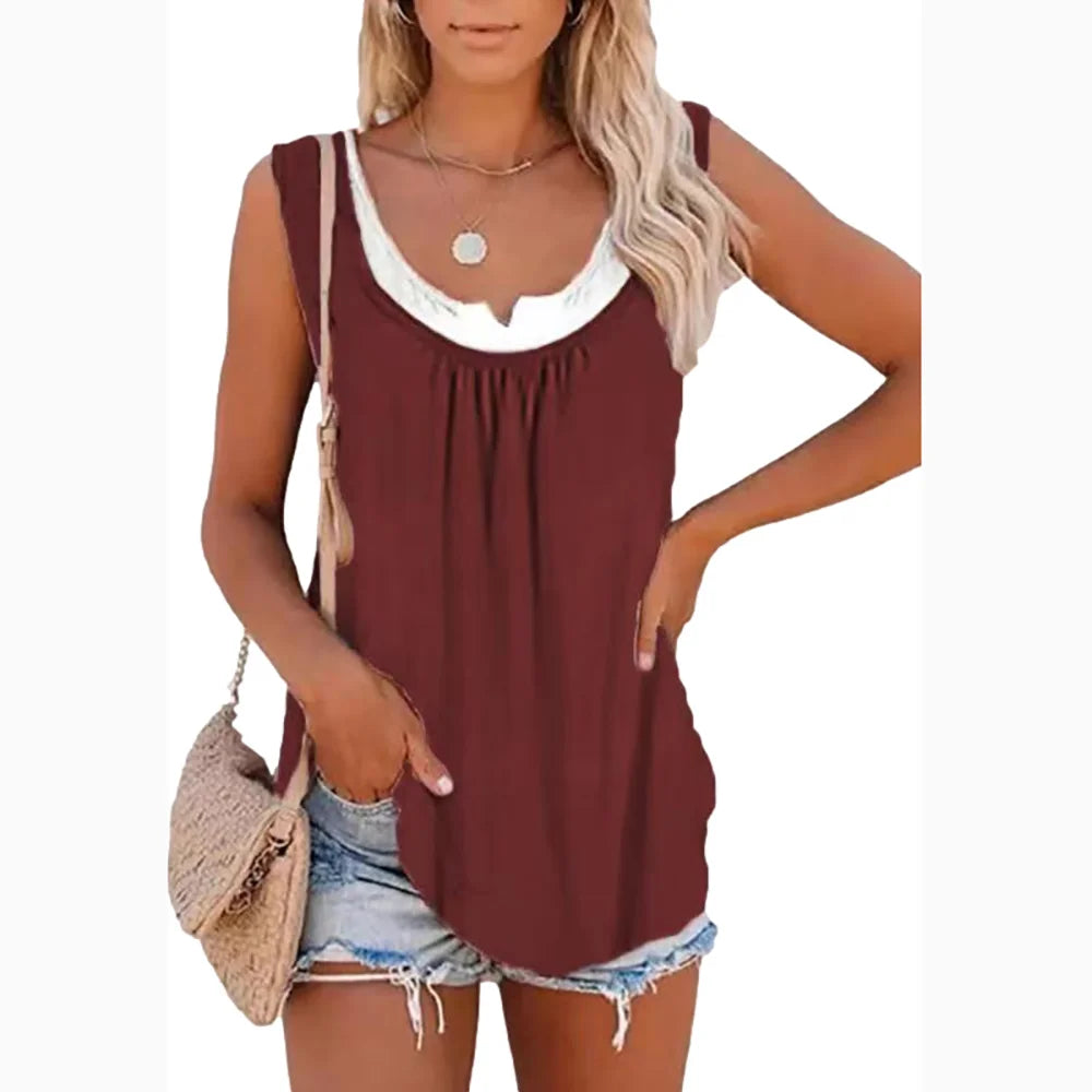 Women’s Two-Piece Look Leaf Print Tank Top - 2026 Summer Sleeveless Casual Loose Camisole with Pockets