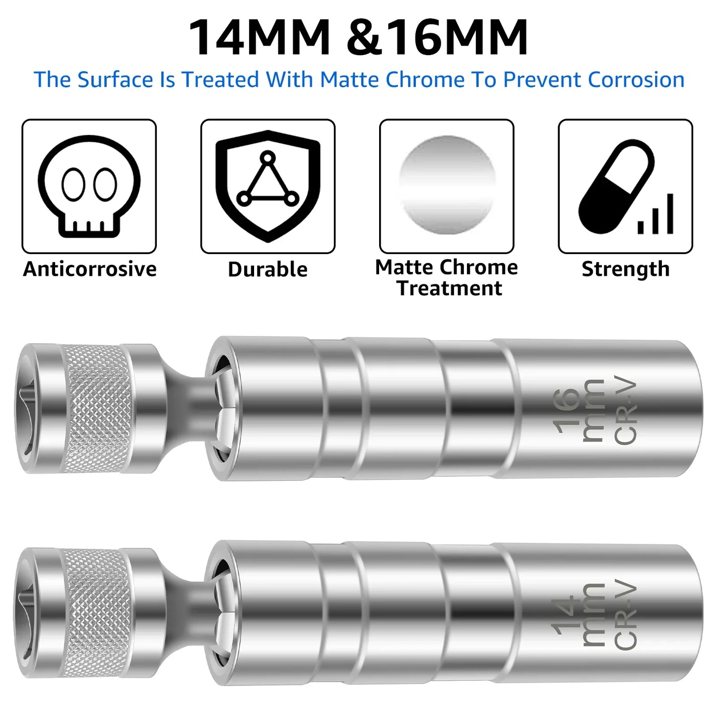 2Pcs Magnetic Swivel Spark Plug Socket Set – 14mm & 16mm Removal & Installation Tool