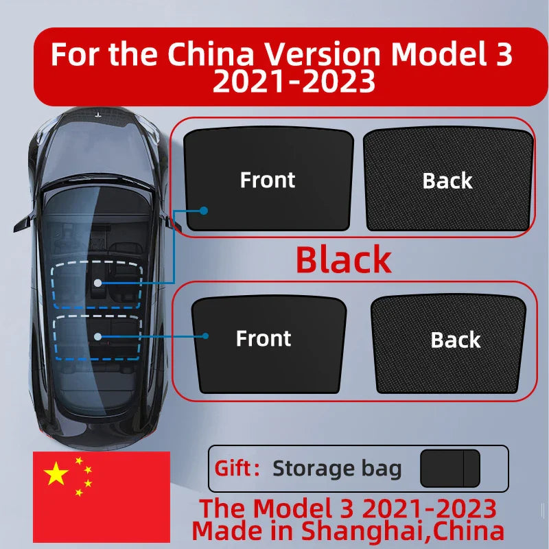 Upgraded Ice Cloth Buckle Sun Shades for Tesla Model 3 & Y (2021-2025) – Front & Rear Glass Roof Sunroof Skylight Covers