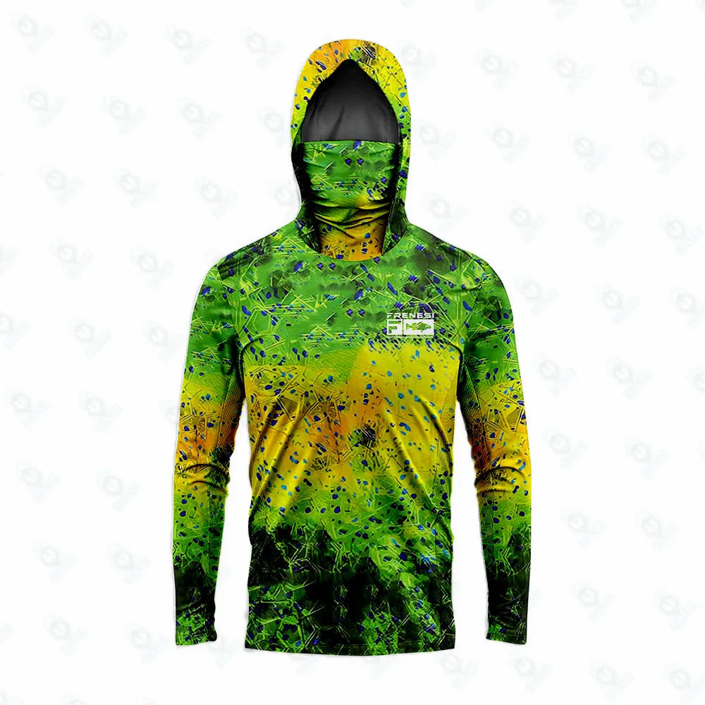 Men's Fishing Shirt with Sun Protection – All in One Hoodie Mask, UPF 50+ T-Shirt for Hunting, Camping & Angling