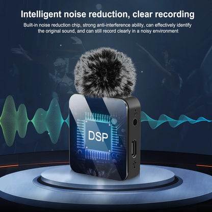 PULUZ Wireless Lavalier Microphone – Dual Mics with 8-Pin & Type-C Receiver for iPhone, iPad, & Android