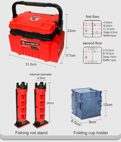 ILURE Multifunction Fishing Tackle Box – Big Storage Tool Box with Rod & Cup Holders for Fishing Accessories