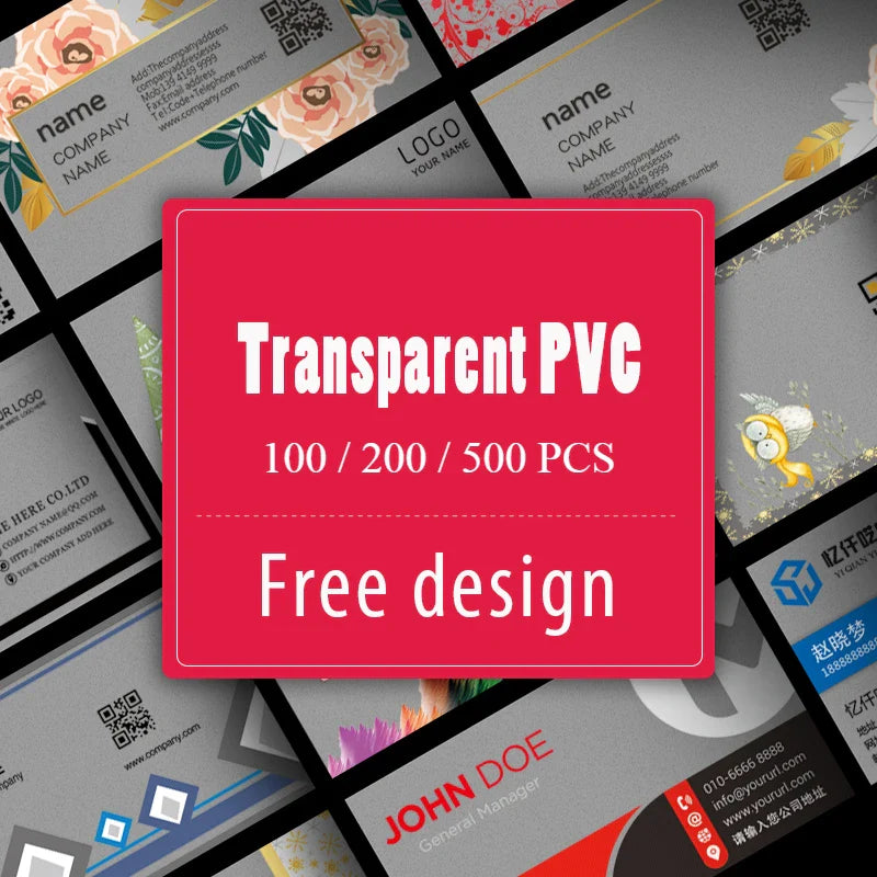 100/200/500 PCS Transparent PVC Business Cards – Custom Logo, Colorful Printing, Personalized Thank You Cards 0.38mm