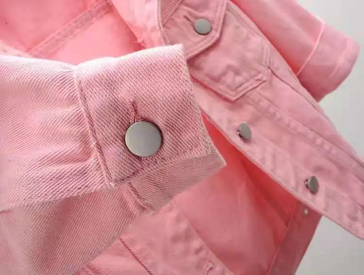 Women’s Denim Jacket – Spring & Autumn Short Coat, Casual Pink Jean Jackets, Loose Purple, Yellow & Blue Outerwear Tops