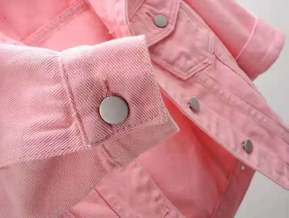 Women’s Denim Jacket – Spring & Autumn Short Coat, Casual Pink Jean Jackets, Loose Purple, Yellow & Blue Outerwear Tops