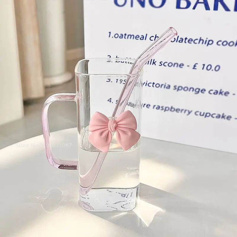 350ML Square Mug with Lid and Straw – Household Cup for Milk and Coffee, Pink Handle Gift for Women