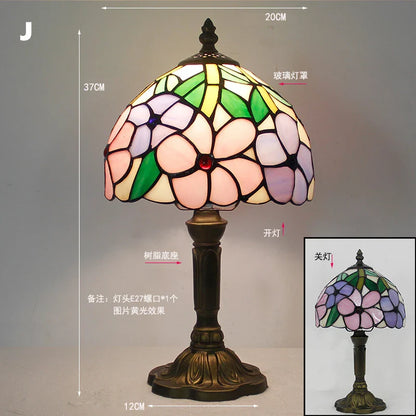 Retro Stained Glass Table Lamp – Colorful E27 Art Lampshade, Mediterranean Baroque Style Bedside Bedroom Décor Light