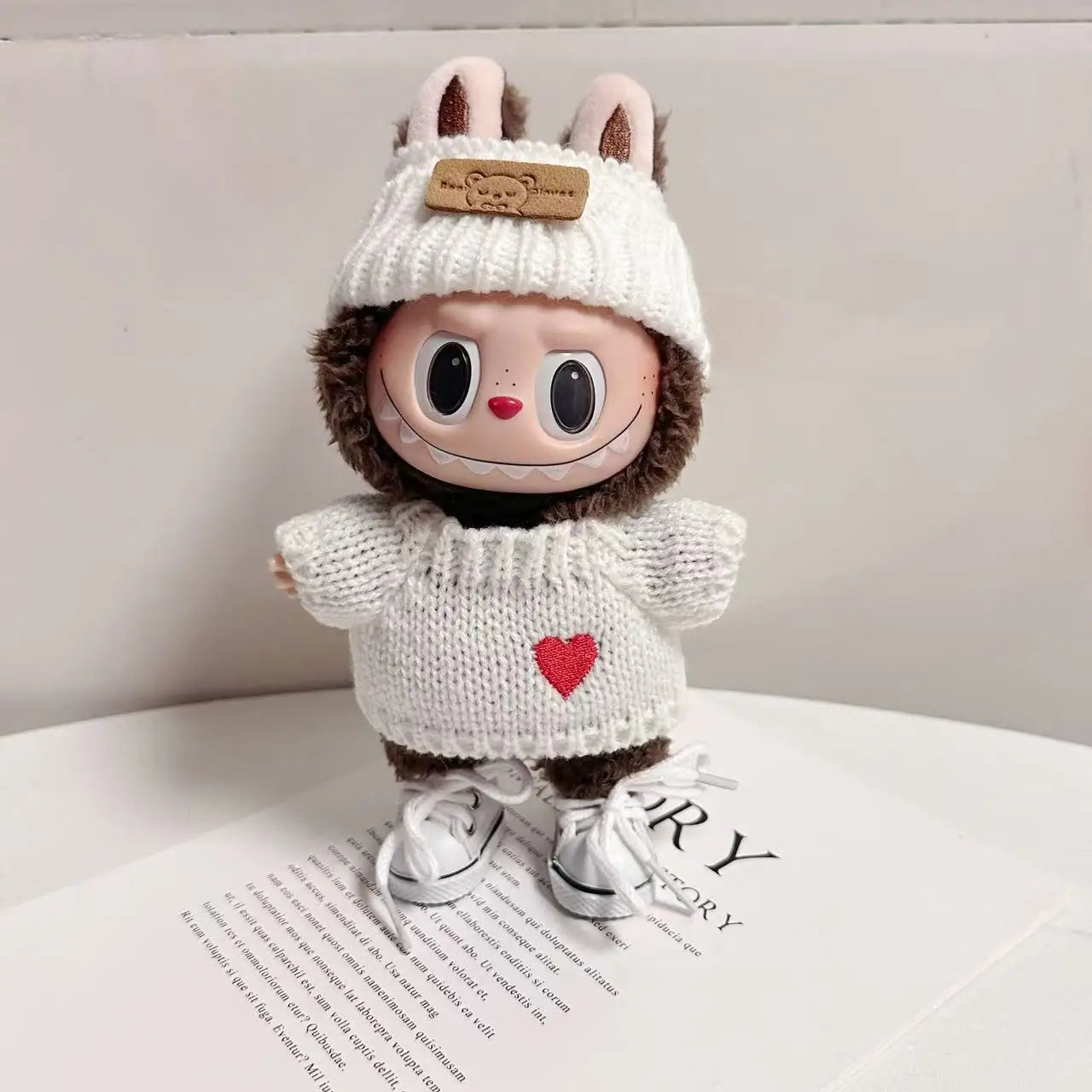 17cm Labubu Doll Clothes — Monster Outfit with Hat, Love Sweater & Casual Shoes for Sitting Party Accessories
