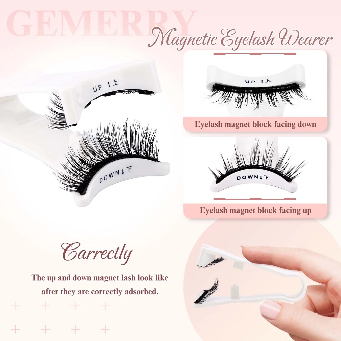 GEMERRY Magnetic Eyelashes Set with Applicator – Natural Look Reusable No Glue Soft Strip False Lashes Makeup Kit