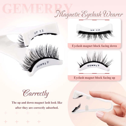 GEMERRY Magnetic Eyelashes Set with Applicator – Natural Look Reusable No Glue Soft Strip False Lashes Makeup Kit