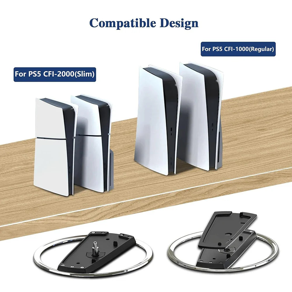 Portable Metal Vertical Stand for PS5 and PS5 Slim - Anti-Slip Base Holder for Digital Disk and Game Console Versions of PlayStation 5