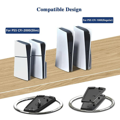 Portable Metal Vertical Stand for PS5 and PS5 Slim - Anti-Slip Base Holder for Digital Disk and Game Console Versions of PlayStation 5