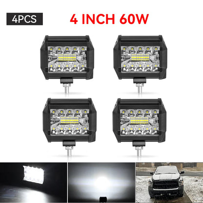 4" / 7" LED Work Light Bar 144W/120W Spot Flood Combo – Off-Road Lighting for Car, Tractor, Boat, Truck, SUV & ATV Repair & Utility Use
