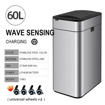 Smart Stainless Steel Trash Can – Automatic Wastebin for Kitchen & Home, 20-60L Large Capacity Garbage Bin