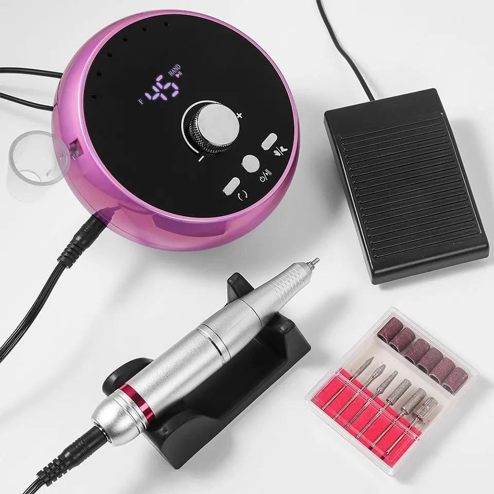 Professional 45000RPM Electric Nail Drill Machine – Manicure Sander for Gel & Cuticle Removal, White/Pink/Purple
