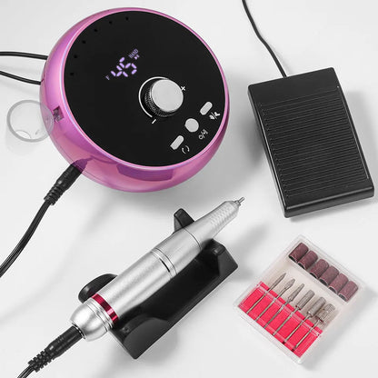 Professional 45000RPM Electric Nail Drill Machine – Manicure Sander for Gel & Cuticle Removal, White/Pink/Purple