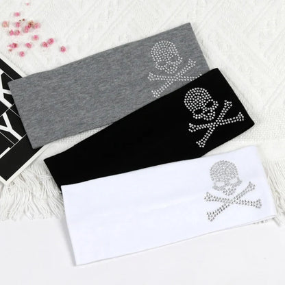 Skull Rhinestone Hairband - Retro Punk Wide-Edge Sports Headband with Elastic Anti-Sweat Design