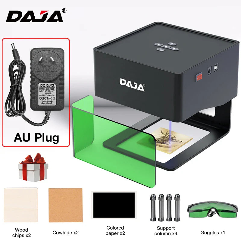 DAJA DJ6 Mini Portable Laser Engraver – DIY Bluetooth CNC Engraving Machine for Wood, Leather, Plastic, Paper & Metal Dog Tags, Logo Printing Tool