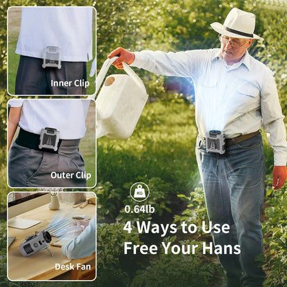Socool 10000mAh Portable Waist & Neck Fan — Handheld Ultra-Strong Wind with Phone Charging & LED Light for Outdoor Work