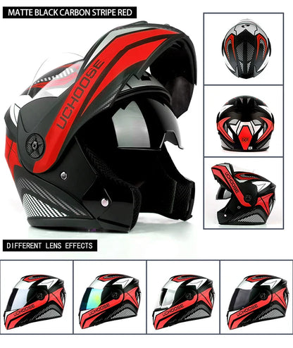 New Full Face Motorcycle Helmet – Racing Helmet with Double Sun Visor & Flip-Up Double Lens for Men & Women, DOT Certified