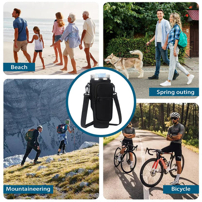 Leeseph Water Bottle Carrier Bag: Adjustable Shoulder Strap Pouch for Stanley 40oz Tumbler with Handle - Convenient Transport Solution