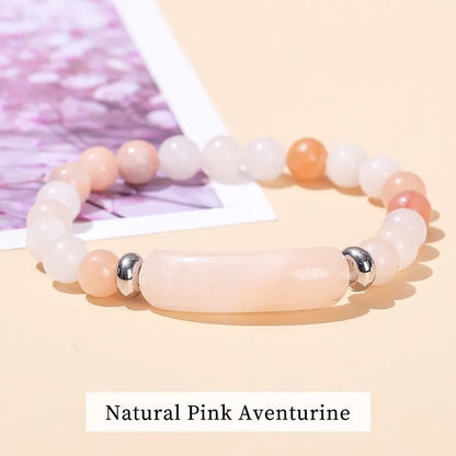 JD Natural Stone Tiger Eye & Amethyst Rectangle Bar Charm Bracelet – Healing Crystal Rough Chakra Jewelry for Men & Women Elastic Wrist Band