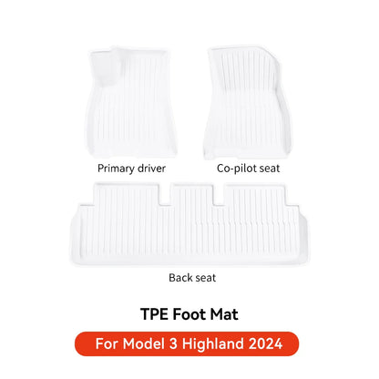 YZ TPE White Foot Pad — Fully-Surrounded Floor Liner for Tesla Model 3 & Model Y (2021–2025) | Waterproof, Non-Slip