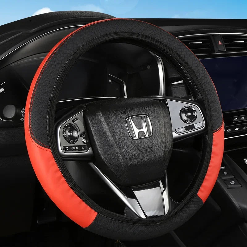 PU Leather Car Steering Wheel Cover — Breathable, Anti-Slip, 37-38cm Universal Car Accessory