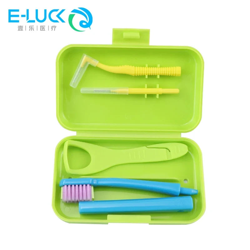 Portable Dental Cleaning Kit - Travel Oral Care Set with Toothbrush, Interdental Brush & Tongue Scraper