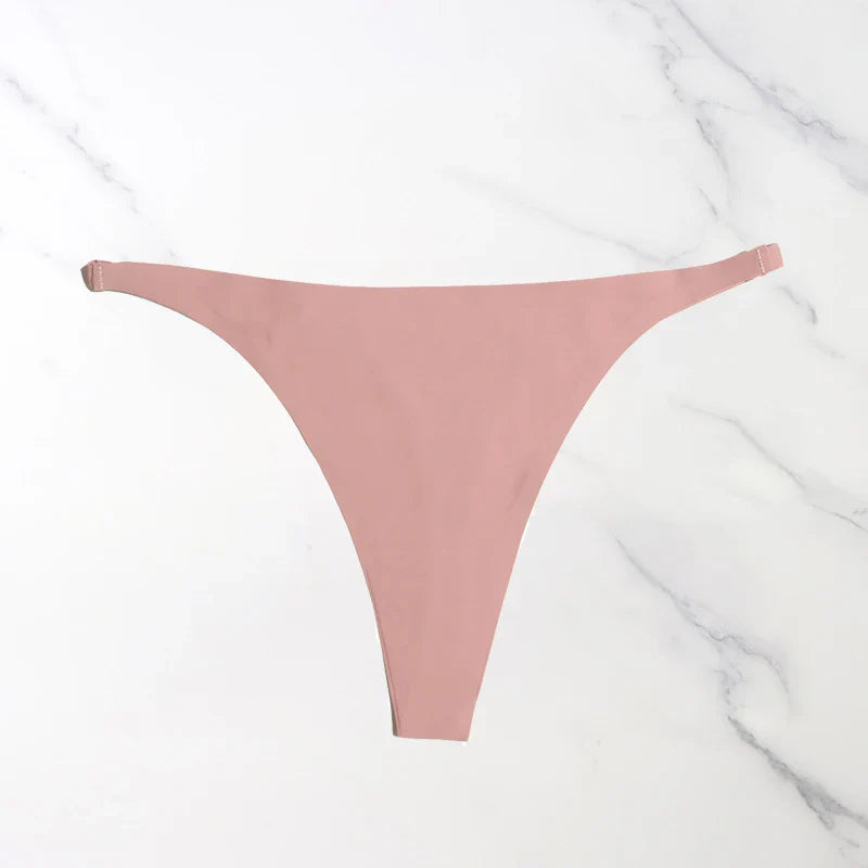 Ice Silk Seamless Thong Panties for Women – Soft Satin Bikini Underwear, Thin Band Tangas Mujer