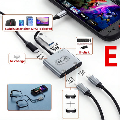 AR Glasses Hub Multi-Device Adapter – USB-C & HDMI Compatible Charging Dock for Xreal Beam, Viture, Rokid Station & RayNeo XR Devices