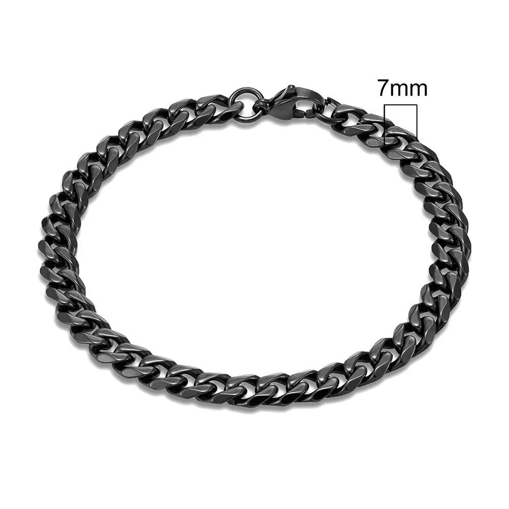 MKENDN Punk Rock Stainless Steel Cuban Curb Link Chain Bracelet – 3–11mm Silver Biker Jewelry for Men & Women
