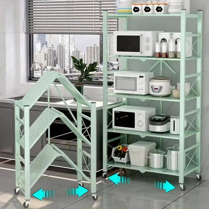 Foldable Kitchen Storage Rack – Large Multi-Layer Metal Shelf with Movable Iron Frame for Multifunctional Use