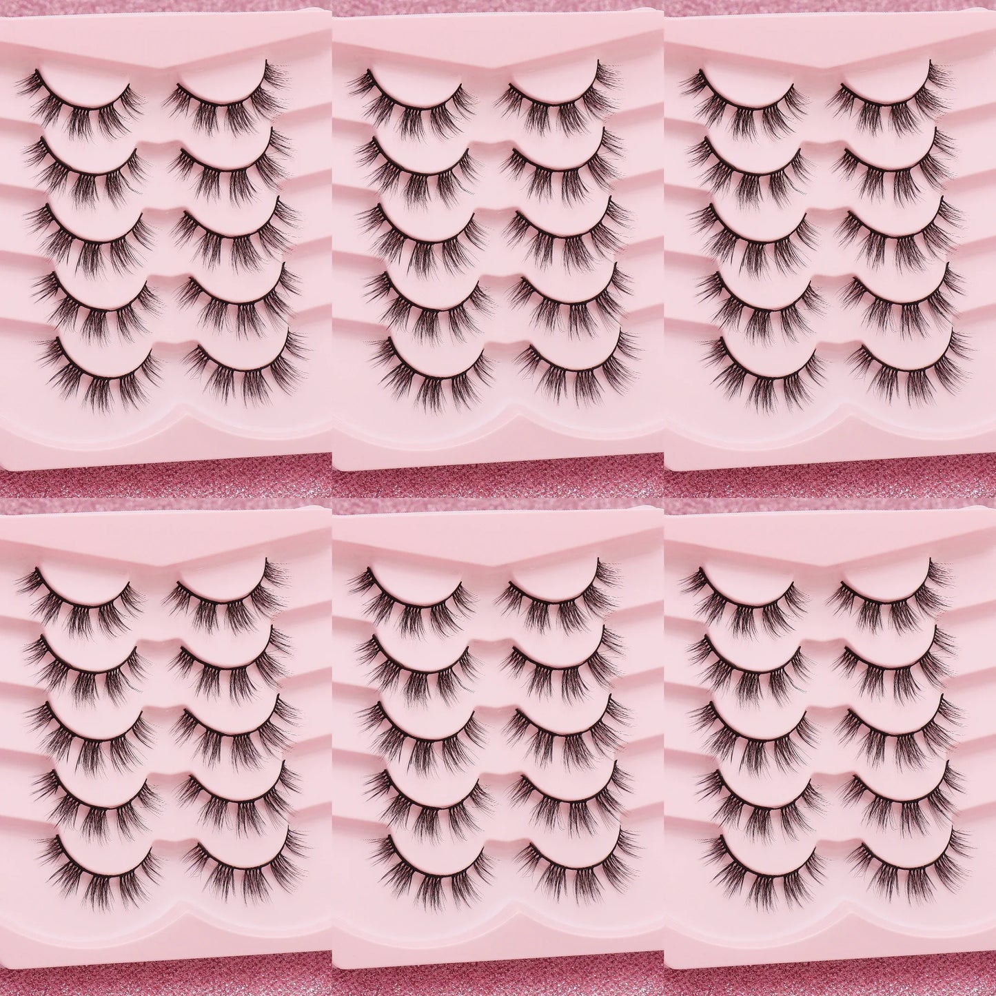 5 Pairs Cat Eye Faux Mink Eyelashes – Winged Long Natural Manga Style False Lashes Makeup Set