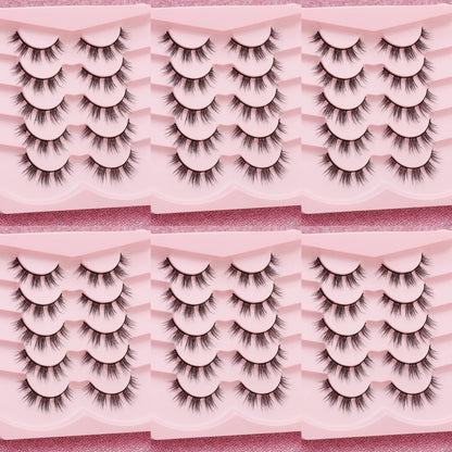 5 Pairs Cat Eye Faux Mink Eyelashes – Winged Long Natural Manga Style False Lashes Makeup Set