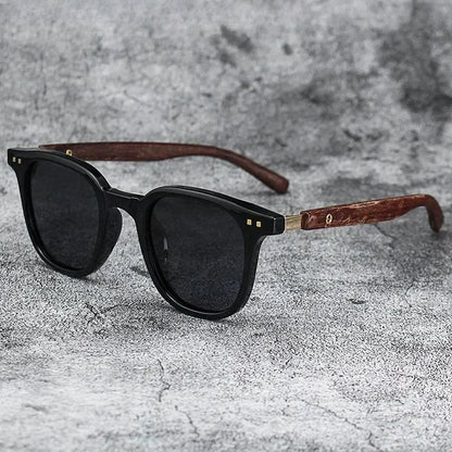 Retro Wood Grain Polarized Sunglasses for Men & Women – UV Protection Eyewear for Cycling, Outdoor & Street Photography