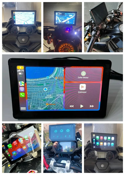 7-Inch Motorcycle GPS Navigation with Wireless Apple CarPlay & Android Auto – Waterproof Touchscreen Display, BT Connectivity, IPX7